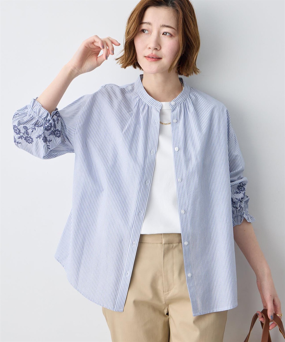 Petit Honfleur ストライプ袖刺しゅうブラウス_variation_2