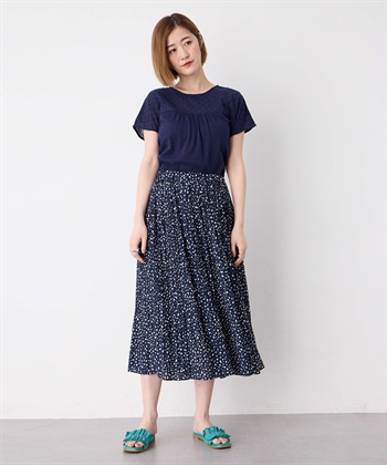 プリーツ使いスカート(ネイビー-M)
