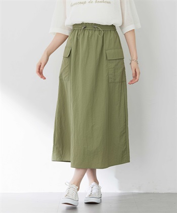 ポケットロングスカート(カーキ-M)