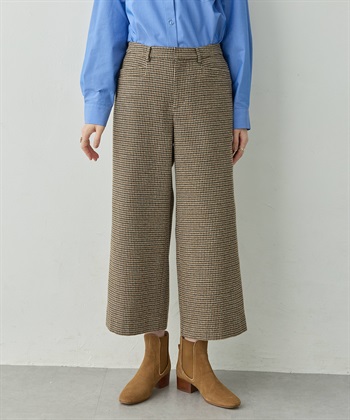 チェックワイドパンツ(ブラウン-64cm)