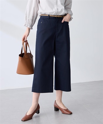 ストレッチクロプトパンツ【後ろウエストゴム】(ネイビー-M)