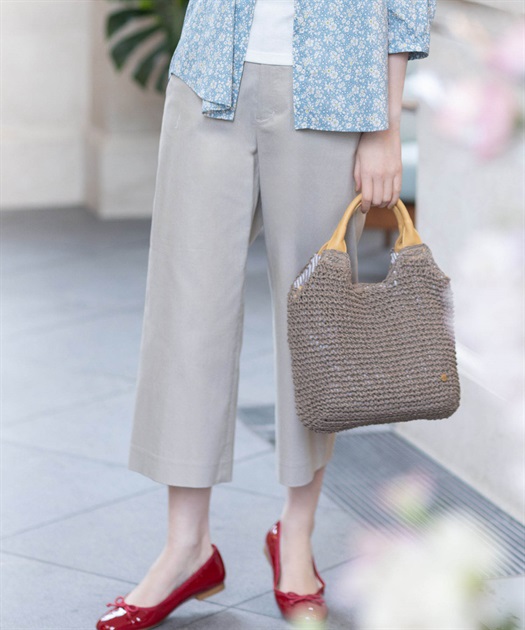 【すご楽シリーズ】バーズアイストレッチセミワイドパンツ【後ろウエストゴム】