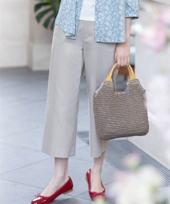 Petit Honfleur 【すご楽シリーズ】バーズアイストレッチセミワイドパンツ【後ろウエストゴム】