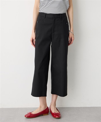 【すご楽シリーズ】バーズアイストレッチセミワイドパンツ【後ろウエストゴム】(ブラック-M)