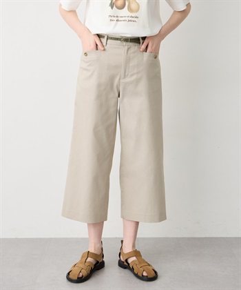 【すご楽シリーズ】バーズアイストレッチセミワイドパンツ【後ろウエストゴム】(ベージュ-M)