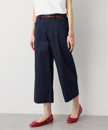 【すご楽シリーズ】バーズアイストレッチセミワイドパンツ【後ろウエストゴム】(ネイビー-M)