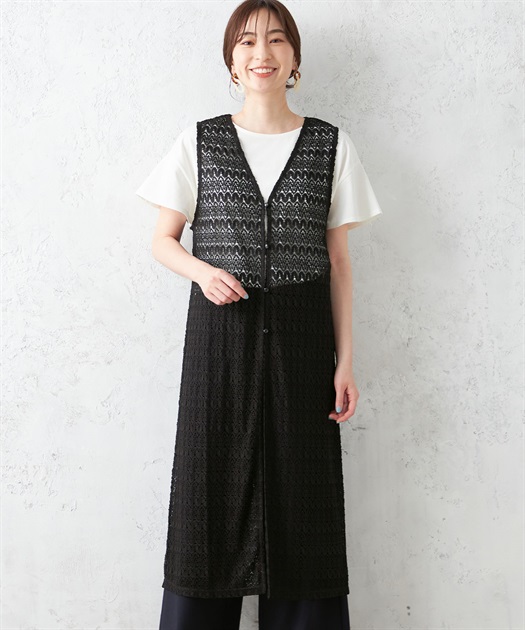 ample コードレースメッシュジレ レースジレ Petit Honfleur｜クロスプラス公式通販サイト