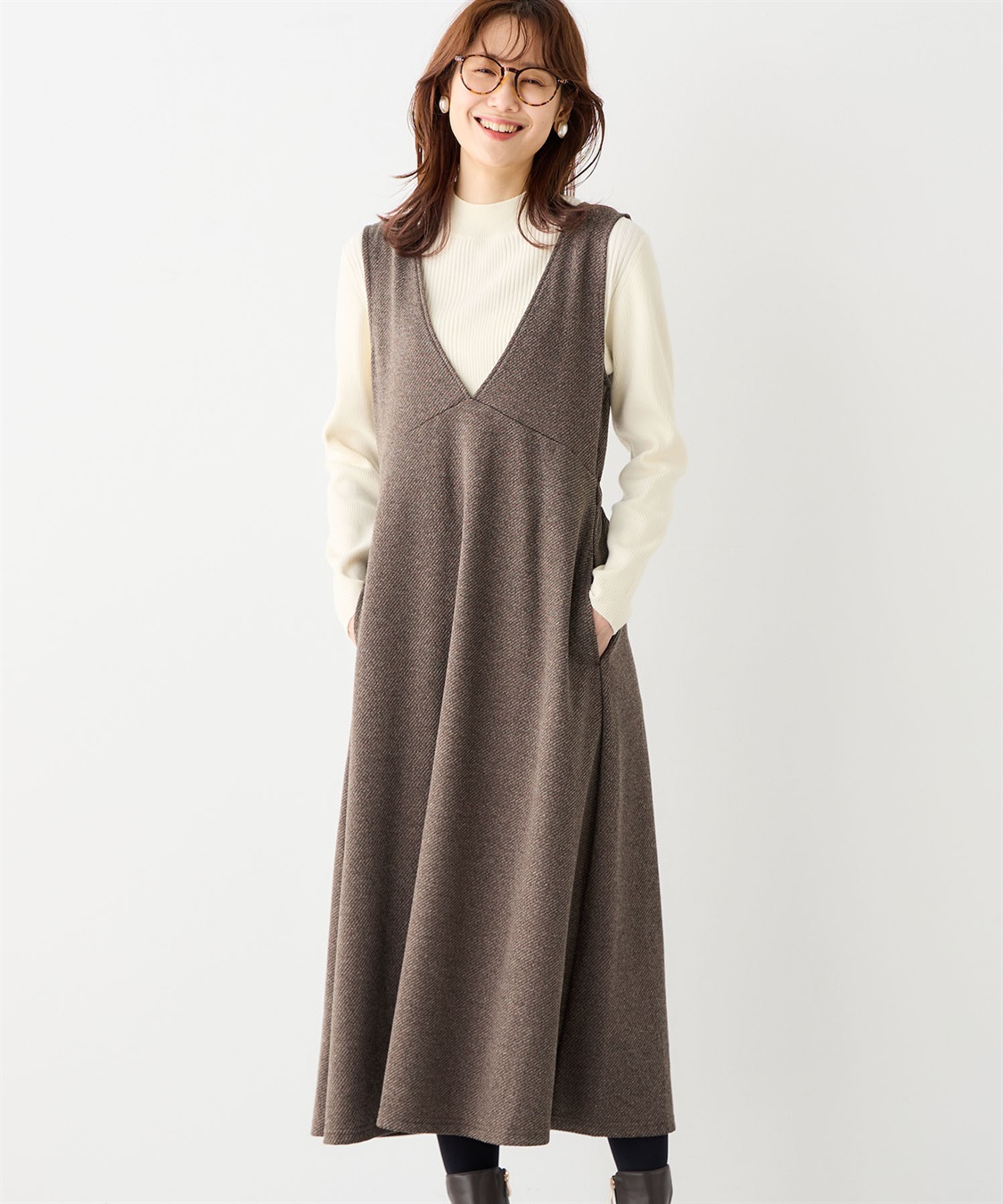 Petit Honfleur Vネックフレアジャンパースカート_main