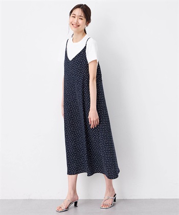 【接触冷感】ドットプリントキャミワンピース(ネイビー-9号)
