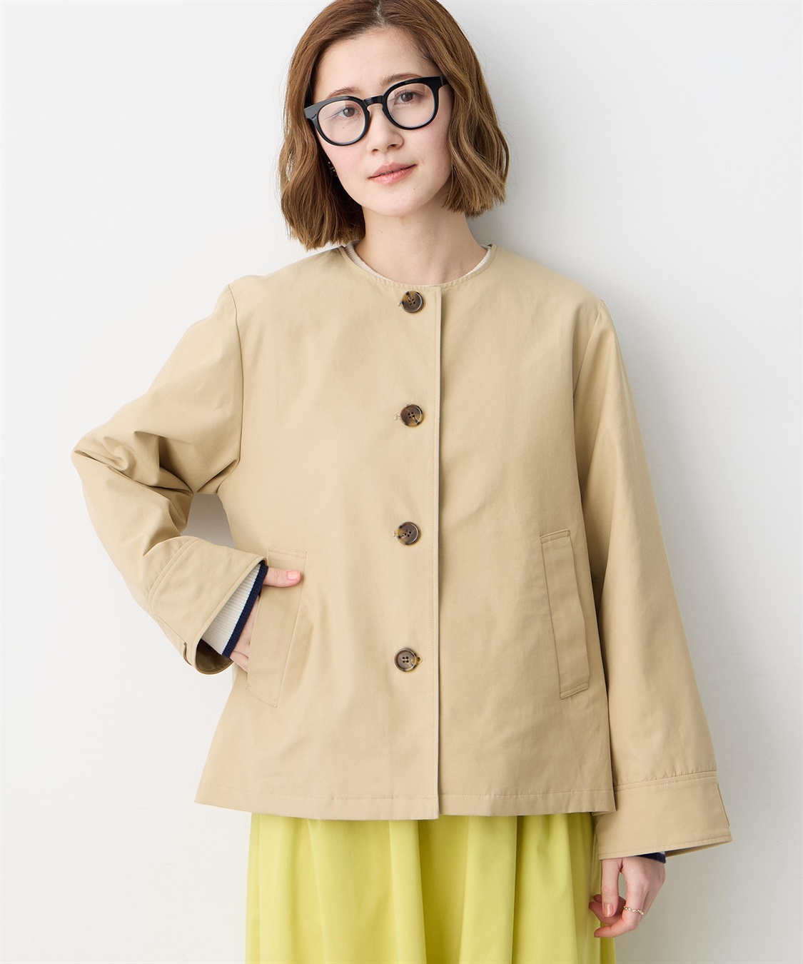 Petit Honfleur ノーカラーショートジャケット【はっ水・花粉が落ちやすい】_variation_1