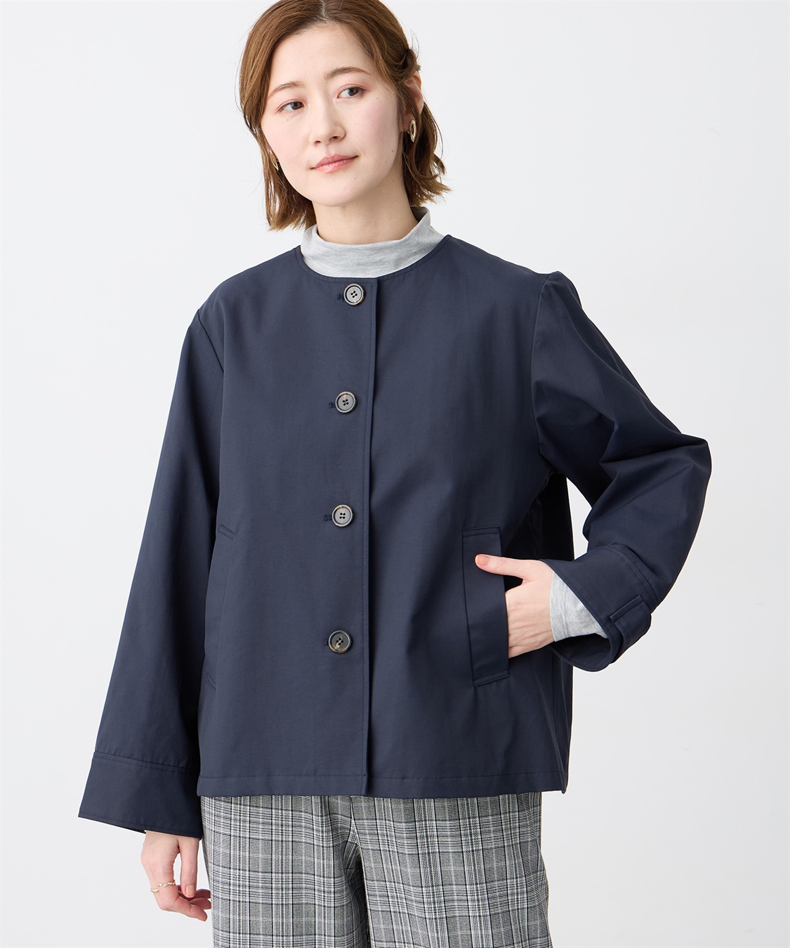 Petit Honfleur ノーカラーショートジャケット【はっ水・花粉が落ちやすい】_variation_2