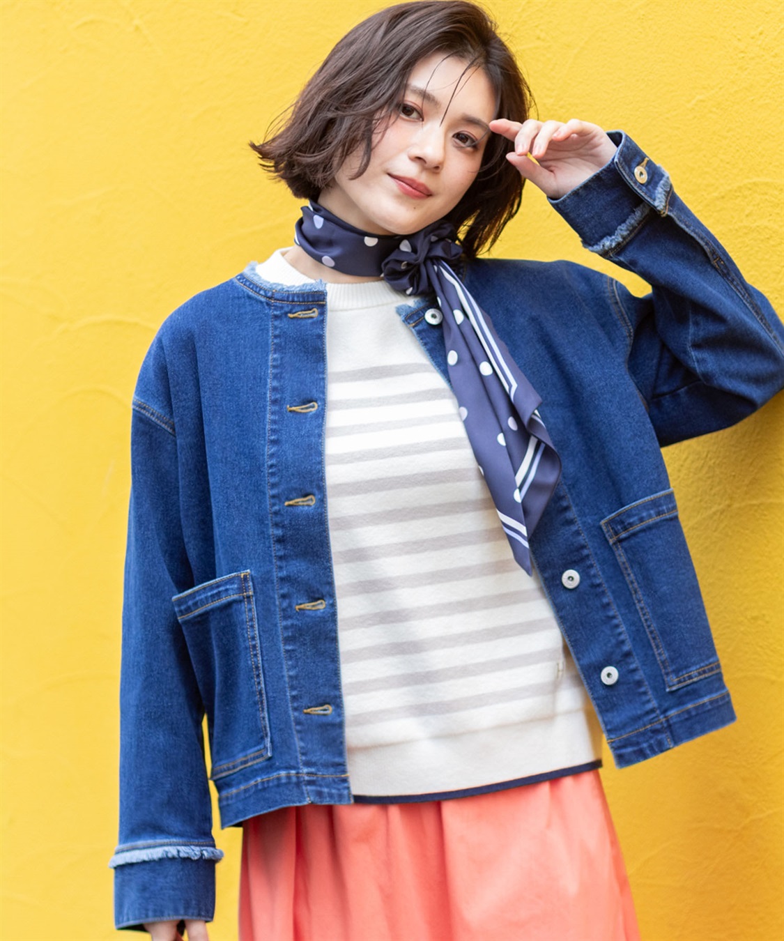 Petit Honfleur ノーカラーデニムジャケット_main