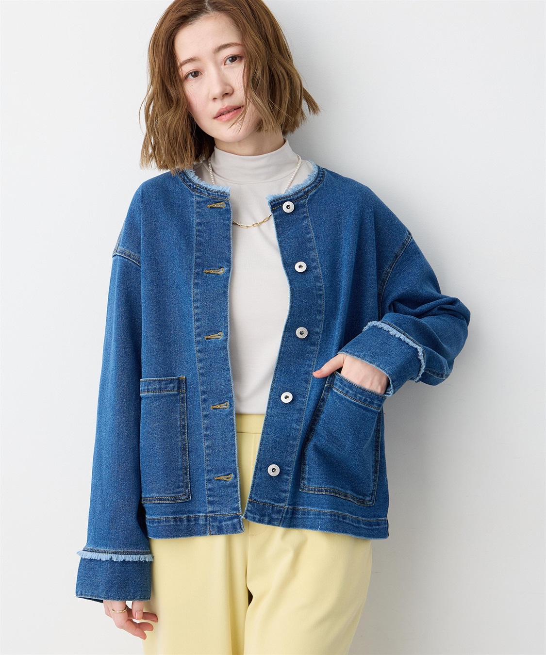 Petit Honfleur ノーカラーデニムジャケット_variation_1