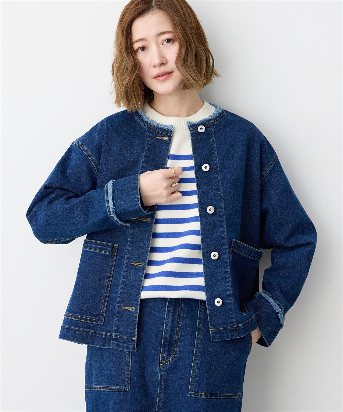 Petit Honfleur ノーカラーデニムジャケット_variation_2