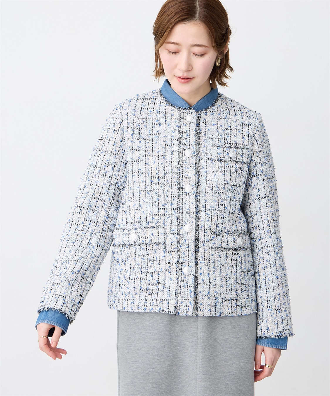 Petit Honfleur ノーカラーツイードジャケット_variation_1