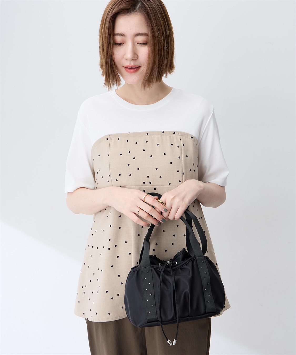 Petit Honfleur スタッズ巾着2WAYバッグ_main