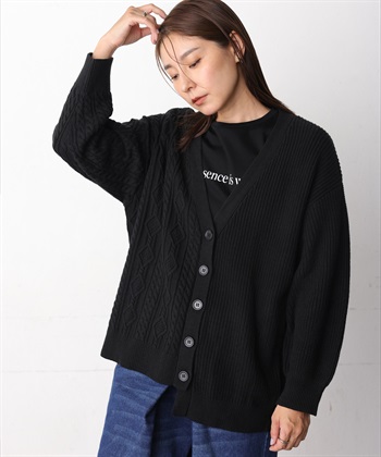 アシンメトリーニットカーディガン(黒-Ｍ)