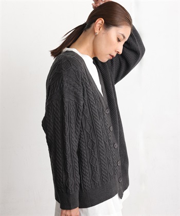 アシンメトリーニットカーディガン(チャコール-Ｍ)