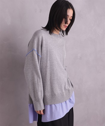 重ね着風プルオーバー(Ｌグレー-Ｍ)
