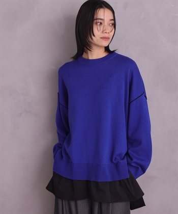 重ね着風プルオーバー(青-Ｍ)