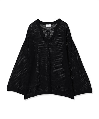 透かしニットプルオーバー(ブラック-M)