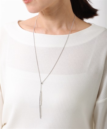 【長さ調節可能】スライダーラリエット風ネックレス(銀-フリー)