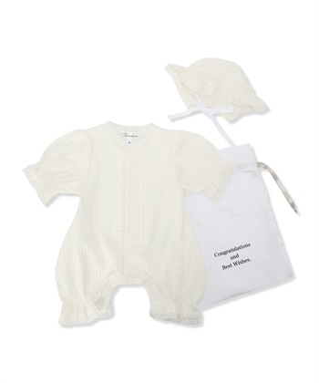 リブ× レース ベビー退院着セット(オフ(七分袖)-フリー)