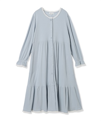 リブ×レース　おそろママパジャマ（長袖）(サックス-Ｍ)