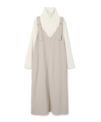 メロウリブカットソー×ニットカルゼジャンパースカート(ベージュ-Ｍ)