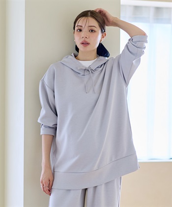 【セットアップ可】ダンボールパーカートップス(マタニティ&授乳服）授乳口付き 授乳楽々 妊婦服 産前・産後対応(グレー-Ｍ)