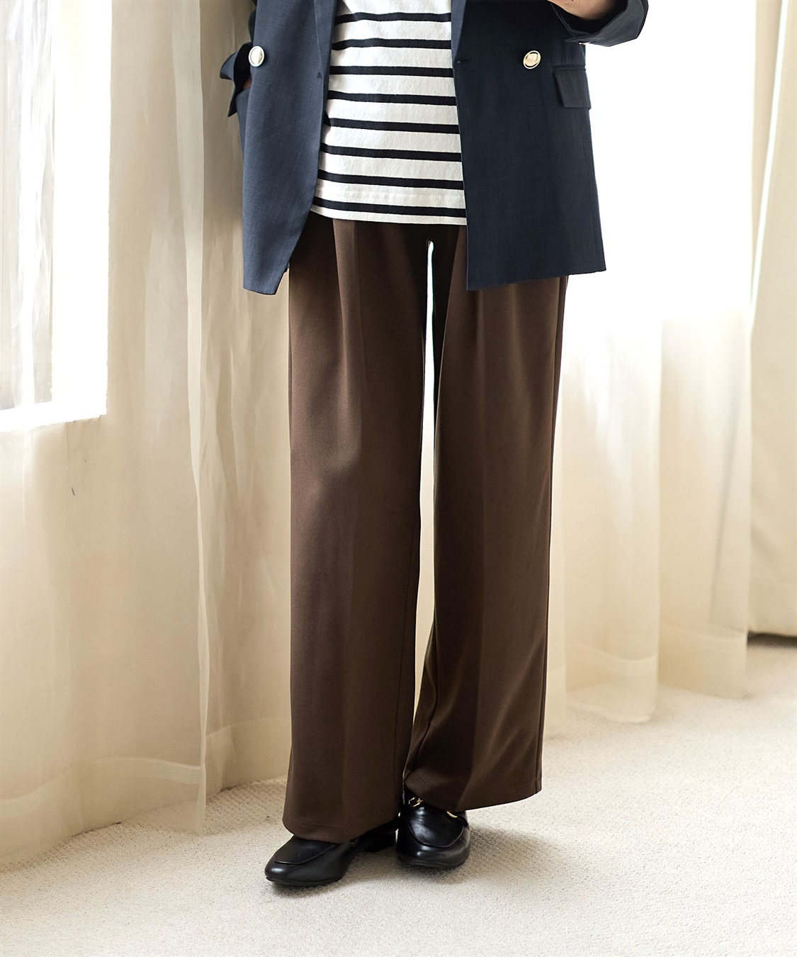 高級天然素材　糸巻き　調達困難品につき数減少中 ニットツイル起毛セミワイドパンツ（マタニティ～産後）妊婦服