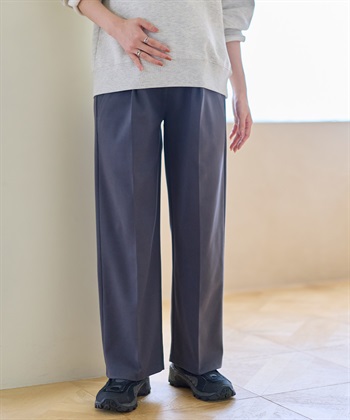 ニットツイル起毛セミワイドパンツ（マタニティ～産後）妊婦服 産前・産後対応(チャコール-Ｍ)