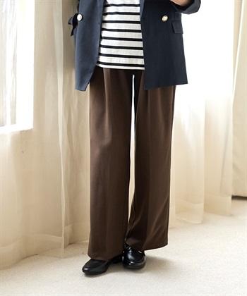 ニットツイル起毛セミワイドパンツ（マタニティ～産後）妊婦服 産前・産後対応(ダークブラウン-Ｍ)