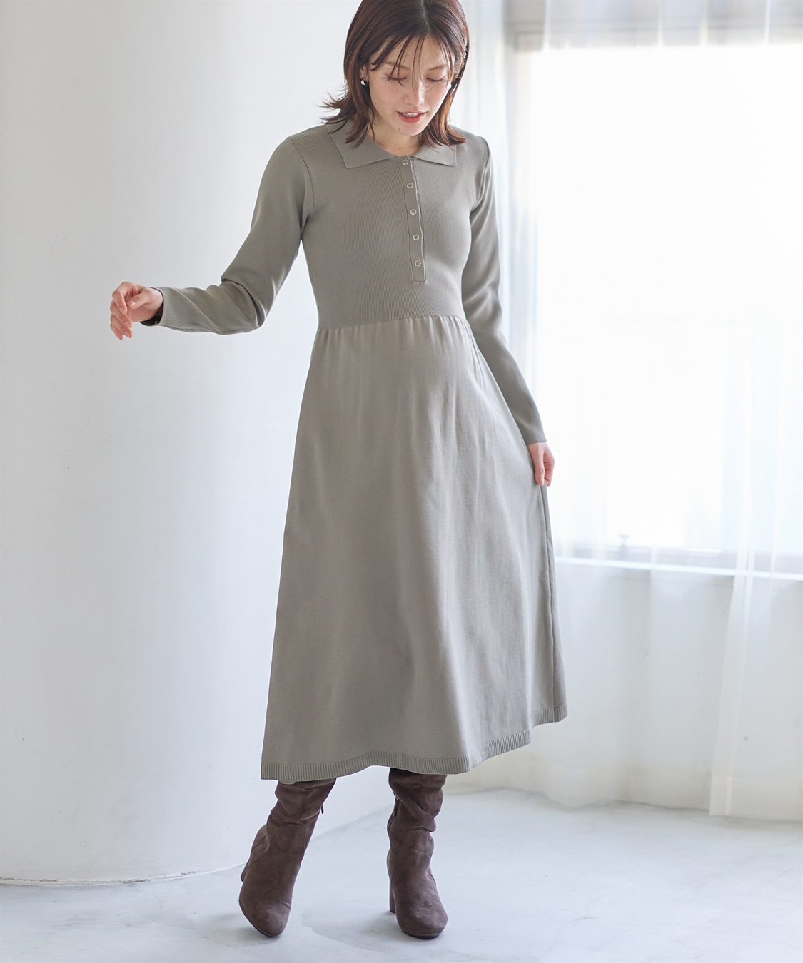 ポロニットワンピース(マタニティ&授乳服）授乳口付き 授乳楽々 妊婦服