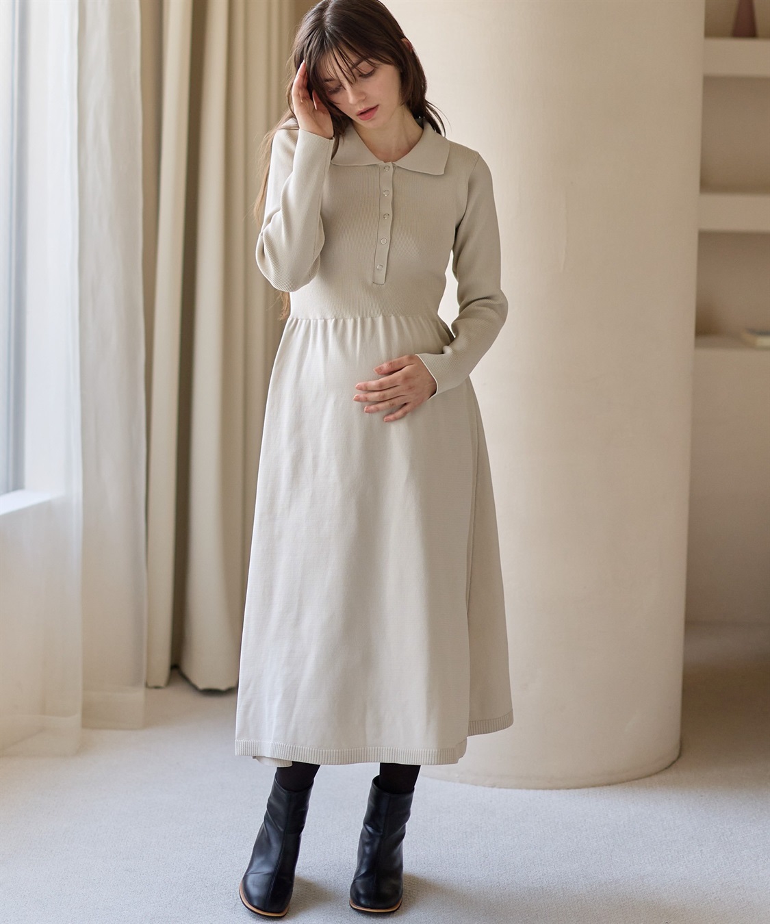 Rosemadame ポロニットワンピース(マタニティ&amp;授乳服）授乳口付き 授乳楽々 妊婦服 産前・産後対応_variation_2