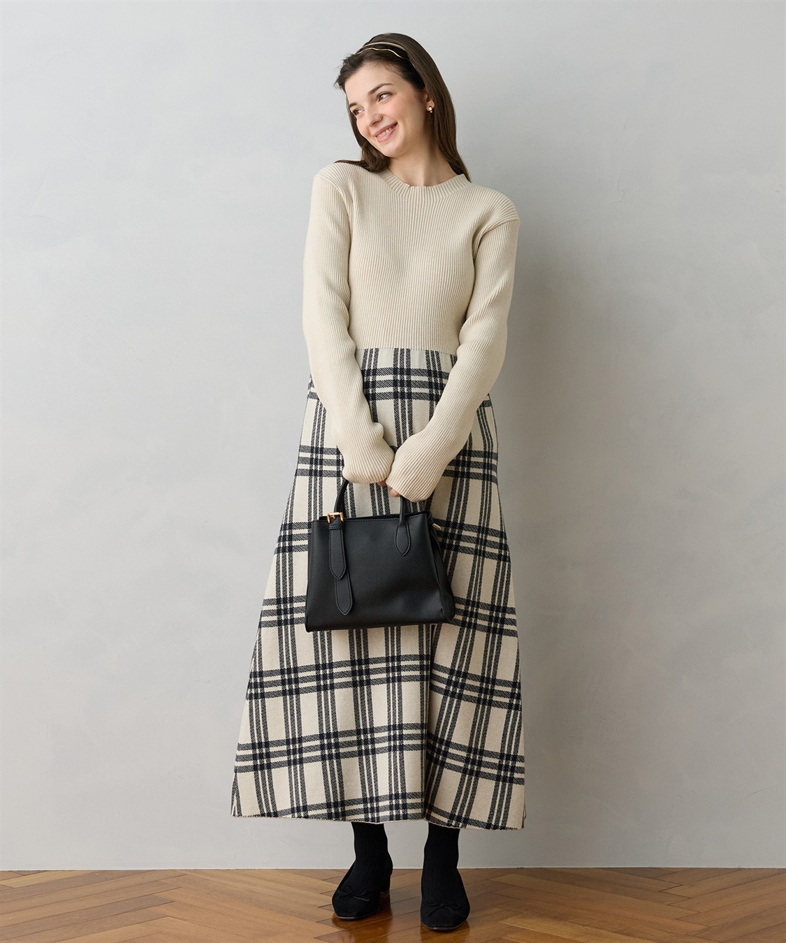 Rosemadame チェック柄切替ニットワンピース(マタニティ&amp;授乳服）授乳口付き 授乳楽々 妊婦服 産前・産後対応_variation_1