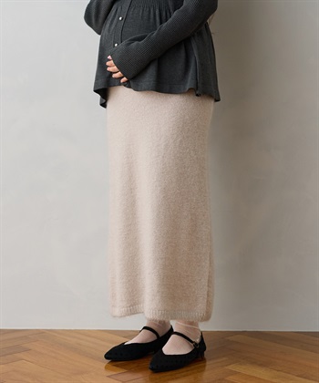 微シャギーニットスカート（マタニティ～産後）妊婦服 産前・産後対応(ベージュ-Ｍ)