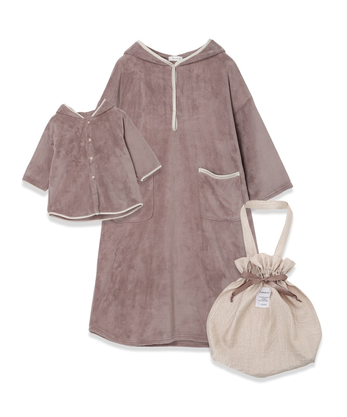 Rosemadame 親子バスローブ３点セット マタニティ バスローブ セット 親子 ギフト プレゼント 出産祝い トート付き 出産準備 ベビー バスローブワンピ お風呂 入浴 ペアルック バスタイム 男の子 女の子 バス_variation_4