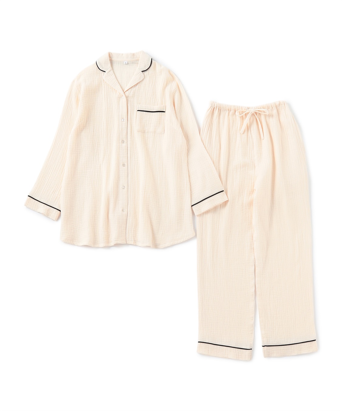 LAFUKU 【LAFUKU/ラフク】パイピングデザインダブルガーゼパジャマ綿100％《上下セット》_variation_1