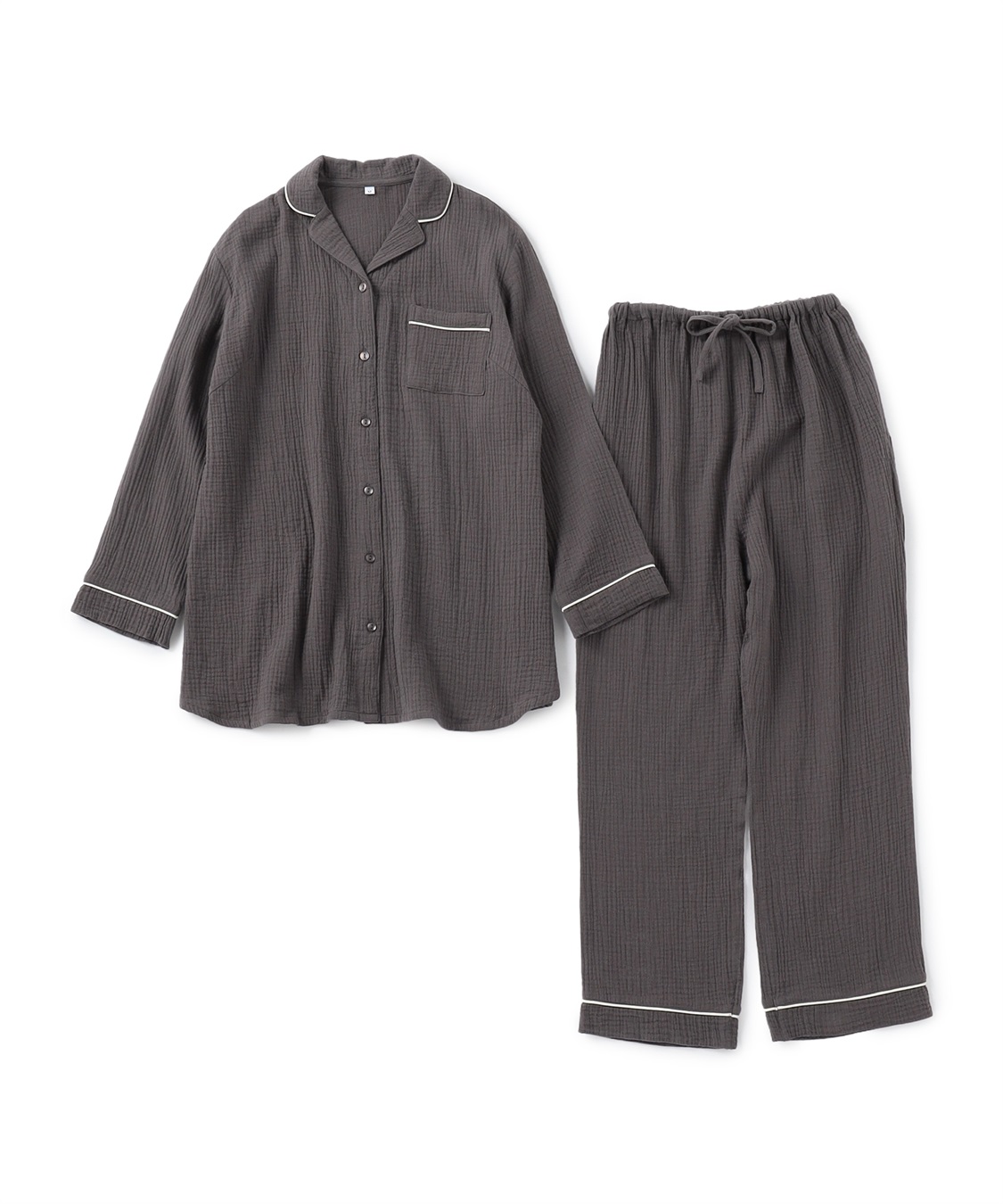 LAFUKU 【LAFUKU/ラフク】パイピングデザインダブルガーゼパジャマ綿100％《上下セット》_variation_2