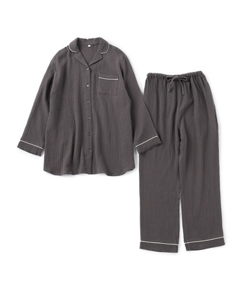 LAFUKU 【LAFUKU/ラフク】パイピングデザインダブルガーゼパジャマ綿100％《上下セット》_variationthumb_2