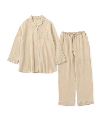 LAFUKU 【LAFUKU/ラフク】パイピングデザインダブルガーゼパジャマ綿100％《上下セット》_variationthumb_3