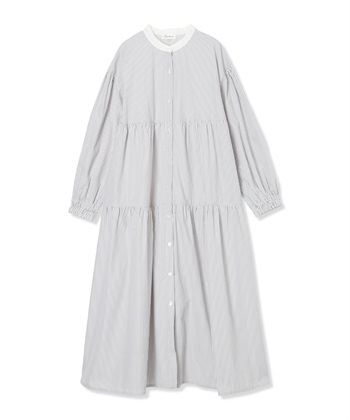 ストライプティアードワンピース（マタニティ/授乳服）授乳口付き 授乳楽々 妊婦服 産前・産後対応(グレー-Ｍ)