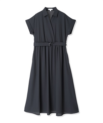 フレンチスリーブ スキッパ―シャツ マタニティワンピース(マタニティ&授乳服）授乳口付き 授乳楽々 妊婦服 産前・産後対応(ブラック-Ｍ)