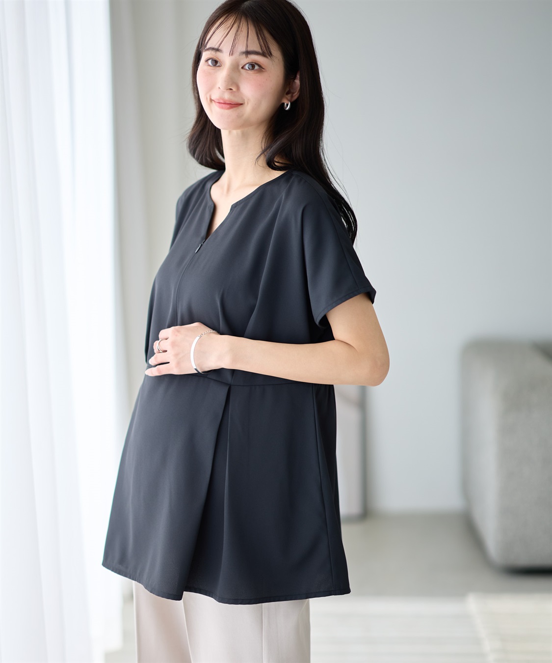 Rosemadame ウエストタック ペプラムブラウス(マタニティ&amp;授乳服）授乳口付き 授乳楽々 妊婦服 産前・産後対応_main