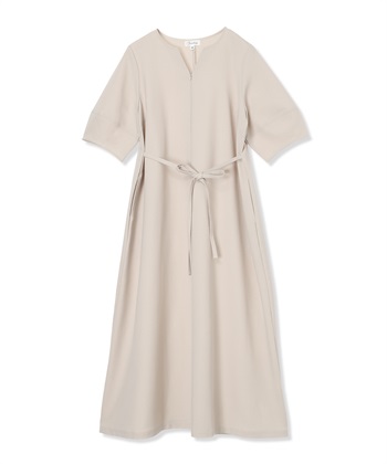 ランタンスリーブウエストリボン付きワンピース（マタニティ/授乳服）授乳口付き 授乳楽々 妊婦服 産前・産後対応(オフベージュ-Ｍ)