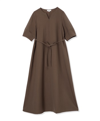 ランタンスリーブウエストリボン付きワンピース（マタニティ/授乳服）授乳口付き 授乳楽々 妊婦服 産前・産後対応(モカ-Ｍ)