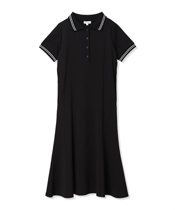 【UVカット】マーメイド ポロワンピース/マタニティワンピース（マタニティ/授乳服）授乳口付き 授乳楽々 妊婦服 産前・産後対応(ブラック-Ｍ)