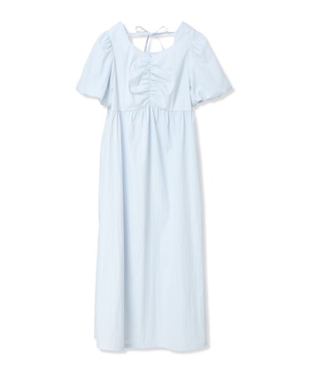 バルーンスリーブ ゆったりフレアワンピース/マタニティワンピース（マタニティ/授乳服）授乳口付き 授乳楽々 妊婦服 産前・産後対応(サックス-Ｍ)