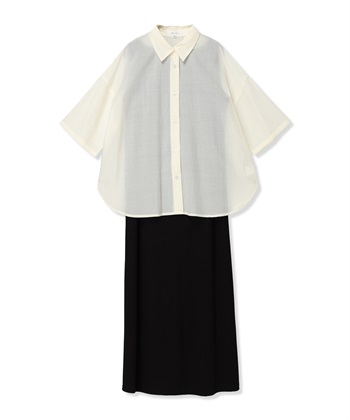 シアーストライプシャツ×ラメリブ ノースリ ワンピース/マタニティワンピース（マタニティ/授乳服）セット 授乳口付き 授乳楽々 妊婦服 産前・産後対応(アイボリー-Ｍ)